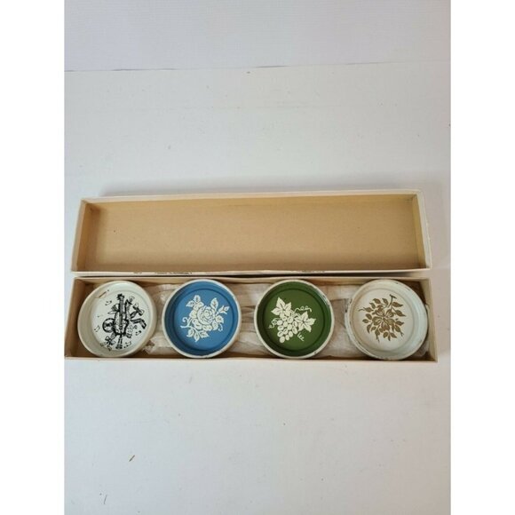 VINTAGE Maison Jar Lid Set Handpainted Set Of 4 - Picture 1 of 7